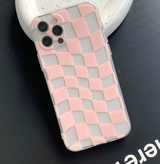 トランスペアレントチェッカーボードピンクフォーンケース / Transparent Checkerboard Pink Phone Case