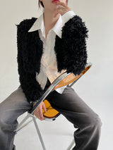 ノーボタンファークロップカーディガン/Nor Button Fur Crop Cardigan (3color)