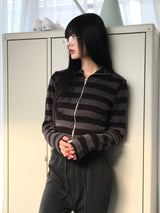 Chipo ストライプブラッシュクロップジップアップ