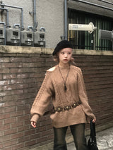 ヴィンテージツイストバルーンアンバランススリットニット