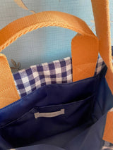 Porto check pattern bag picnic check cotton cloth bag cross shoulder tote bag L size