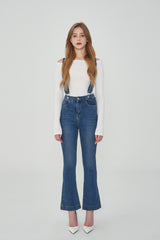 セミブーツカットハイスパンデックスサスペンダーデニムパンツ/SEMI BOOTSCUT HIGH SPANDEX SUSPENDER DENIM PANTS [6677]