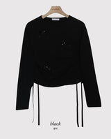 リボンシャーリング長袖Tシャツ(4color)
