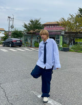 デニムダブルニーワイドパンツ