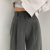 [ハイウェスト］ワンボタンピンタックスラックス / [High waist] one-button pin tuck slacks