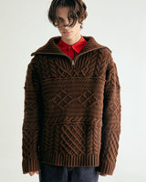 UNISEX MERINO WOOL CABLE KNIT ZIPUP M - MOCHA (6636048285814)