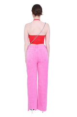 2ウェイホルタースパンクロップスリーブレストップ/2-way halter span crop sleeveless top (red)