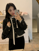 Rose Boat Neck Knit T-shirt + Tie Set (5color)