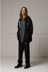 Pigment washed zipup hoodie - Black (4622122352758)