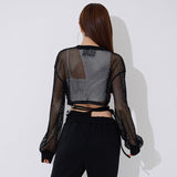 メッシュクロスクロップスウェットシャツ/TOP(9368) Mesh Cross Crop Sweatshirt