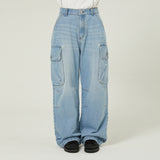 Parachute cargo washed denim pants