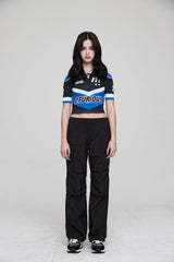 モトハーフジップアップジャージクロップトップ / MOTO HALF ZIP UP JERSEY CROP TOP BLACK