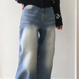 Jons light washed denim long wide pants