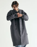 UNISEX BELTED WOOL DOUBLE COAT M - SHARKSKIN DARK GRAY (6636059328630)