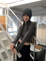 シャーリングショルダースリットフードTシャツ