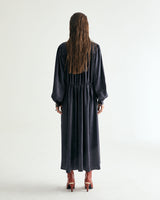 V-NECK CREASE SHIRRING ONEPIECE - DARK GRAY (6635995660406)