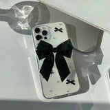 Black - Ribbon Pearl Phone Case Ribbon Tok Set_glitter