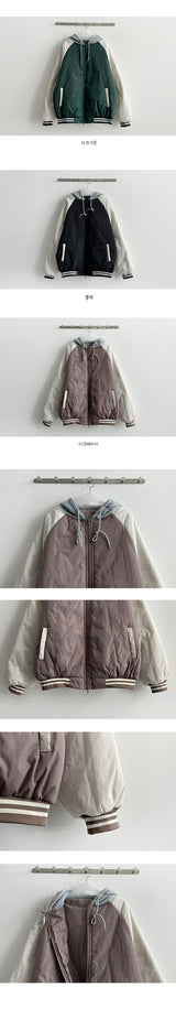 Doran Two-Way Gray Hood Color Raglan Padded Jumper