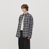 Wide Check Overfit Shirt (Navy)