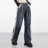 linen double-strap denim pants