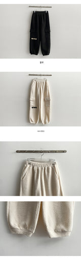 Chid Embroidery Heart Wool Soft Cargo Jogger Pants