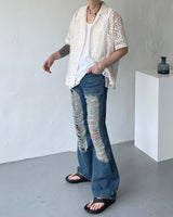 レースオープンカラーシャツ/FL lace open collar shirt (2 colors)