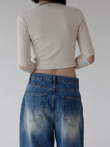 ローライズパッチデニムズボン/low-rise patch denim trousers