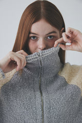 ボウクル2WAYジップアップニット / Boucle 2way Zip-up Knit [Grey]