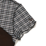 スモールチェリーメッシュパターンカラーミックスクロップTシャツ / SMALL CHERRY MESH PATTERN COLOR MIX CROP T-SHIRT [BROWN]