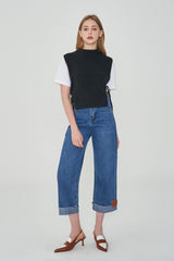 ストレートフィットロールアップエンブロイダリーデニムパンツ / STRAIGHT FIT ROLL UP EMBROIDERY DENIM PANTS [6863]