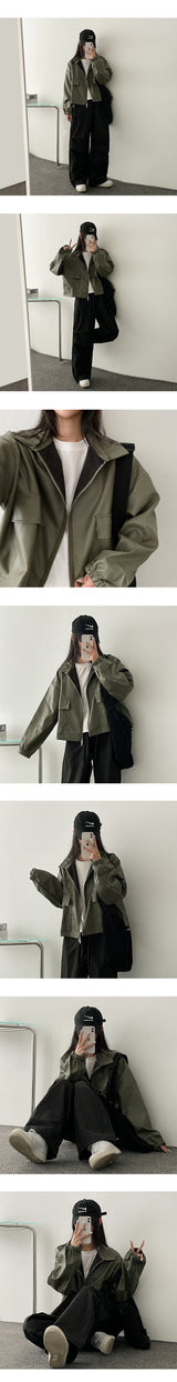 Pelo Leather String Pocket Collar Jacket
