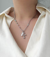 ピットパステルビーズクロスユニークボールドレイヤードネックレス / pit Pastel beads cross unique bold layered necklace