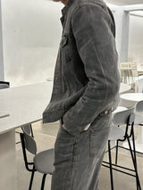 セミオーバーサイズチャイナセットアップデニムパンツ / LMN Semi-Oversized China Setup Denim Pants (Gray)