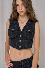 TWEED HIPSTER VEST (BLACK)