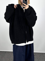 ウォームフーデッドニットジップアップ/Warm hooded knit zip-up