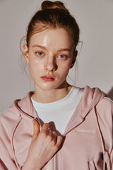 Lace Tape Hood Zip-Up Pink