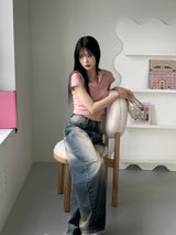 トゥーティーpkカラークロップド半袖Tシャツ / Tootie pk collar cropped short sleeve T-shirt