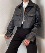 フレンチ レザー クロップジャケット / MO French Leather Cropped Jacket (2 colors)