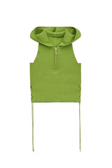 レースアップホルターフードニットノースリーブ / LACE-UP HALTER HOODED KNIT SLEEVELESS (GREEN)