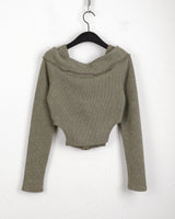 Tempt off-shoulder cut line ribbed crop zip-up