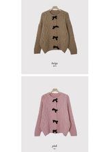 Velvet Ribbon Cable Knit Cardigan (3color)