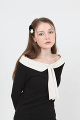 ツイードパールフラワーファーヘアピン / tweed pearl flower fur hair pin black