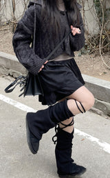 シャーリングストラップリボンレッグウォーマー / shirring strap ribbon leg warmer
