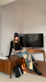 Must-have shirring long-sleeved T-shirt