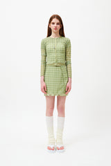 チェリーパターンメッシュミニスカート / CHERRY PATTERN MESH MINI SKIRT [LIME]