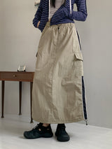 Rahel String Color Nylon Banding Pocket Cargo Long Skirt