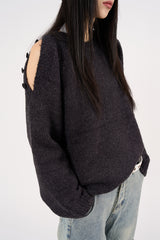 Raglan button open shoulder over-knit