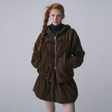 FLEECE VOLUME SKIRT, BROWN