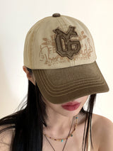 コーニルy2kウォッシング刺繍パッチカラーマッチングボールキャップハット/Cornil y2k Washing Embroidery Patch Color Matching Ball Cap Hat