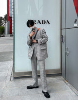 [ASCLO MADE] Linen Check Set Up Slacks (6562351906934)